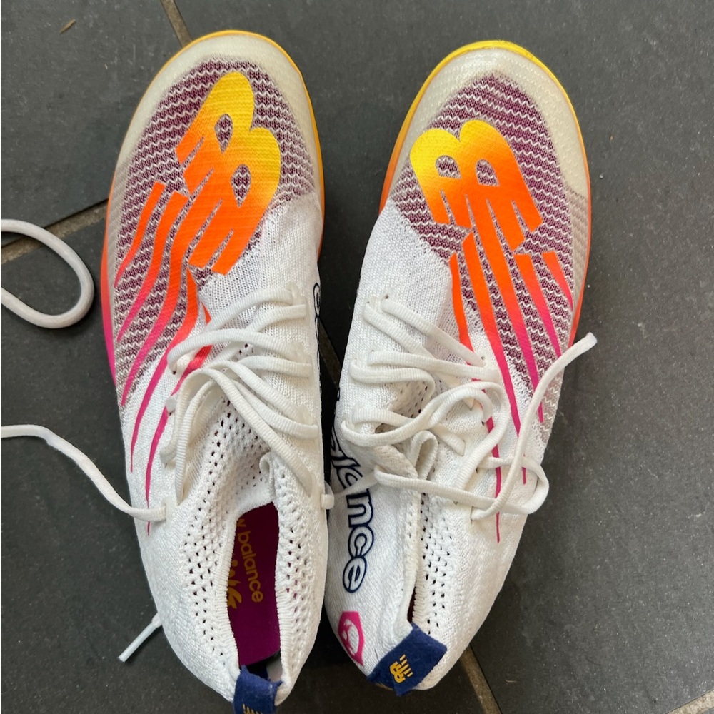 New Balance White and Orange Spikes only worn once!